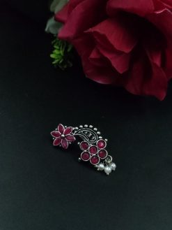 Oxidised silver plated Marathi Nath press nosepin