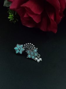 Adorable Oxidised Silver Plated Marathi Nath Press Nosepin - color: "Mint"