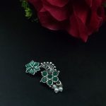 Bulk 56 Adorable Oxidised Silver Plated Marathi Nath Press Nosepin - "Green"