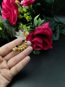 Marathi Style Stone Work Golden Nosepin For Girls - Color: "Blue "