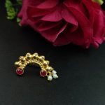 Marathi Style Stone Work Golden Nosepin For Girls