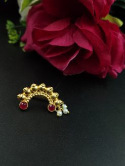 Marathi Style Stone Work Golden Nosepin For Girls