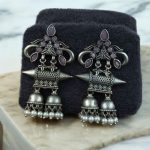 Double jhumka Oxidised Earrings | Silver Plated Jewelry For Girls - "Baby Pink"