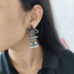 Double jhumka Oxidised Earrings | Silver Plated Jewelry For Girls