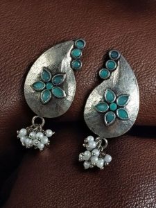 Jaipuri Design Stud Earrings - Light Weight Stud Earrings - Color: "Mint"
