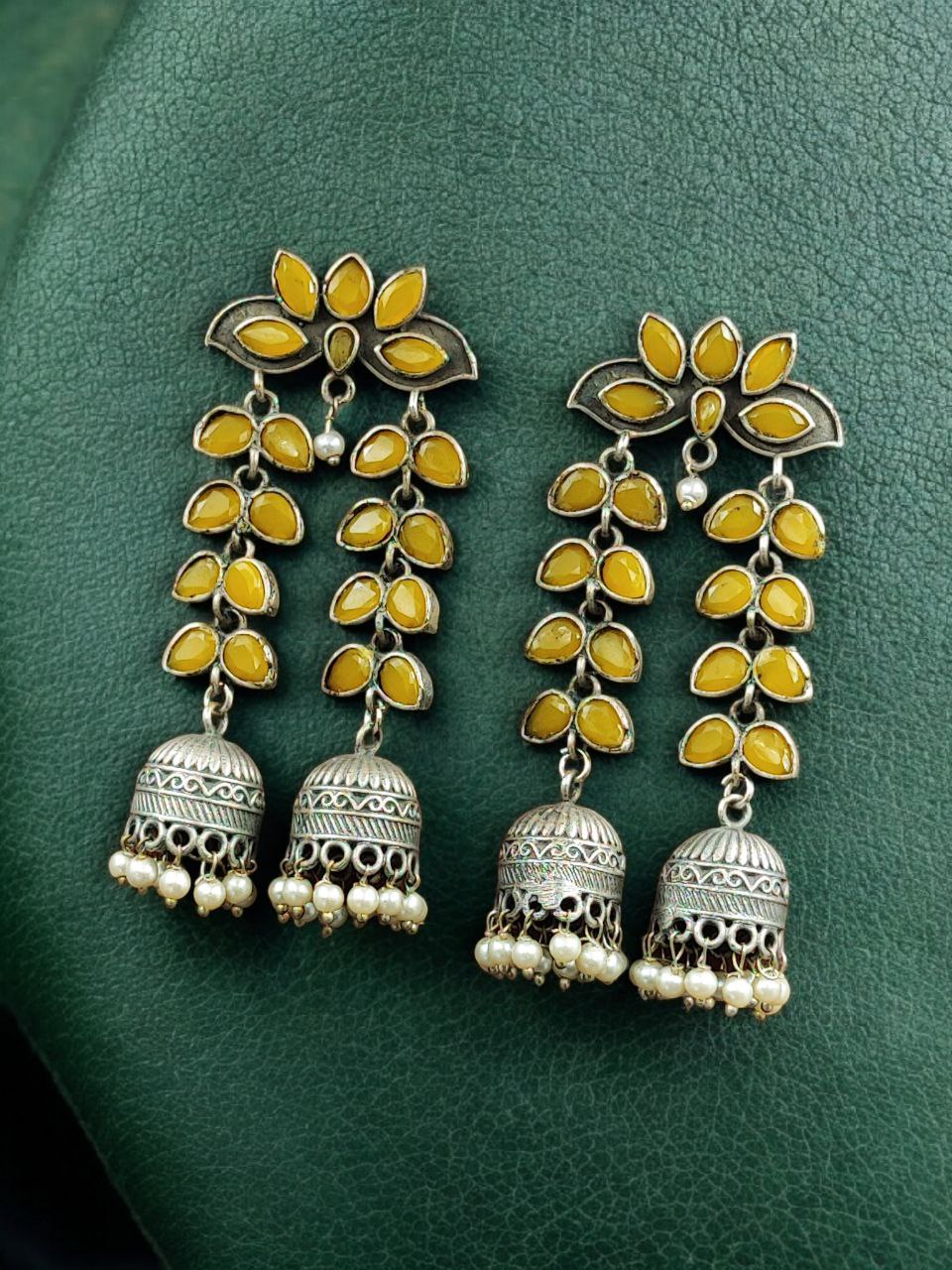 Designer Double Layer Jhumka Oxidised Leaf Earrings 12 Designer Double Layer Jhumka Oxidised Leaf Earrings - Image 12