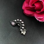 Oxidised Silver Plated Marathi Nath Press Nosepin - "Baby Pink"