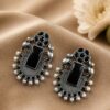 Unique Silver Replica Oxidised Elephant Design Monalisa Stone Earrings