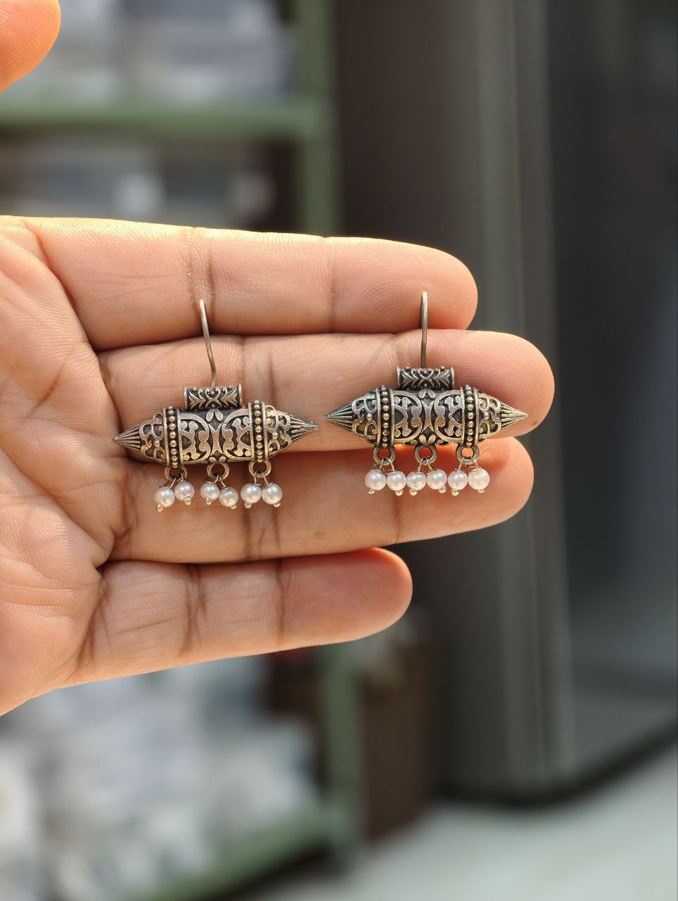 Silver Plated Casual Wear Oxidized Hook Earrings 4 Silver Plated Casual Wear Oxidized Hook Earrings - Image 4
