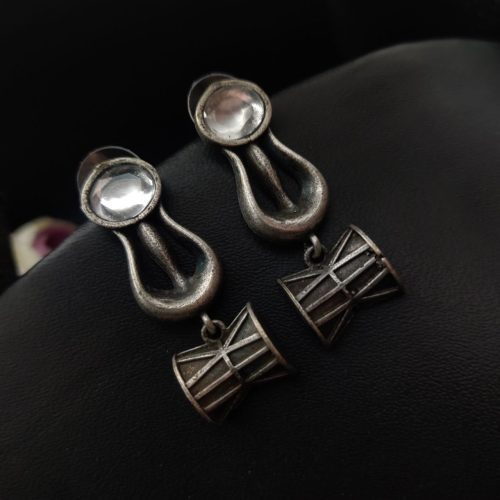 Antique Silver Look Like Trishul Stone Stud Earrings - Perfect DailyWear Earrings - Image 4