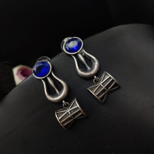 Antique Silver Look Like Trishul Stone Stud Earrings - Perfect DailyWear Earrings - Image 3