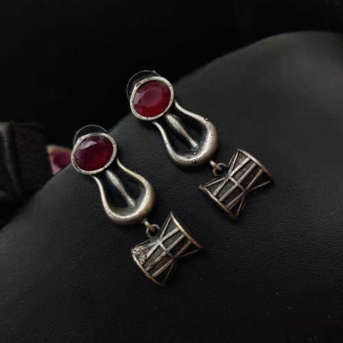 Antique Silver Look Like Trishul Stone Stud Earrings - Perfect DailyWear Earrings - Image 7