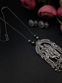 Radha Krishna Oxidised Chain Pendent With Jhumka Earrings