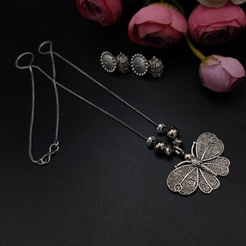 Designer Butterfly Pendent Necklace Set For Girls