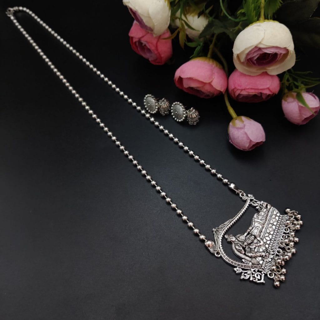 Lord Krishna Laxmi Art Pendent necklace With Jhumki Earrings