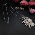 Oxidised Radha Krishna Chain Necklace With Jhumka Earrings