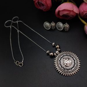 Oxidised German Silver Ganesha Pendent Necklace Set