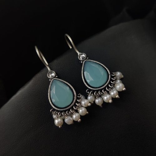 Casual Wear Drop Shape Oxidised Stone Earrings Hook Style - Image 5