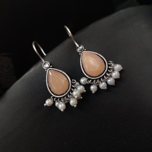 Casual Wear Drop Shape Oxidised Stone Earrings Hook Style - Image 4