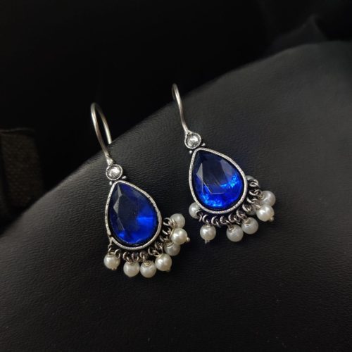 Casual Wear Drop Shape Oxidised Stone Earrings Hook Style - Image 3