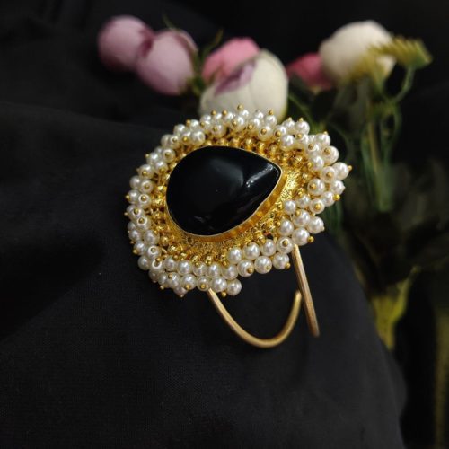 Gold Plated Monalisa Stone Drop Shape With Pearl Work - Image 3