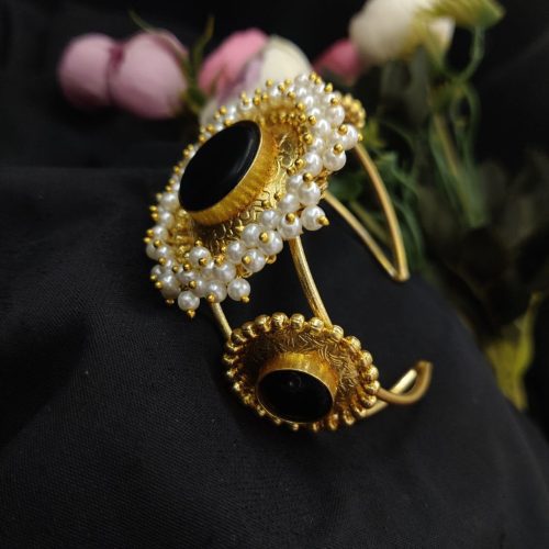 Gold Plated Monalisa Stone Round Shape With Pearl Work - Image 11