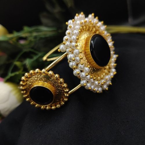 Gold Plated Monalisa Stone Round Shape With Pearl Work - Image 10