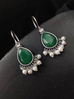 Casual Wear Drop Shape Oxidised Stone Earrings Hook Style
