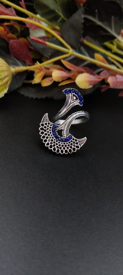 Round Design Oxidised Stone Work Silver Rings for Party Events - Image 6