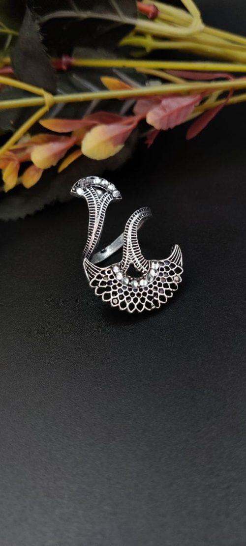 Round Design Oxidised Stone Work Silver Rings for Party Events - Image 4