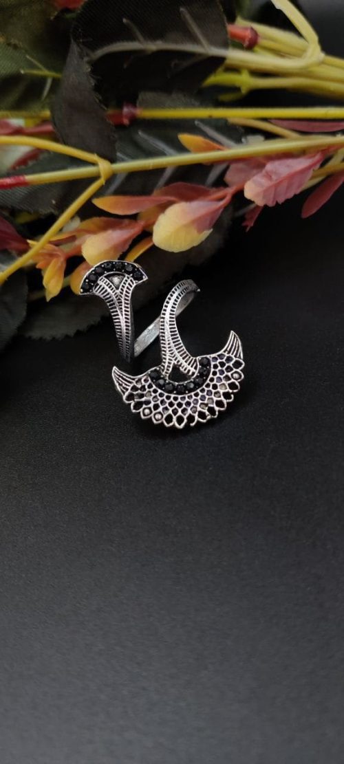 Round Design Oxidised Stone Work Silver Rings for Party Events - Image 2