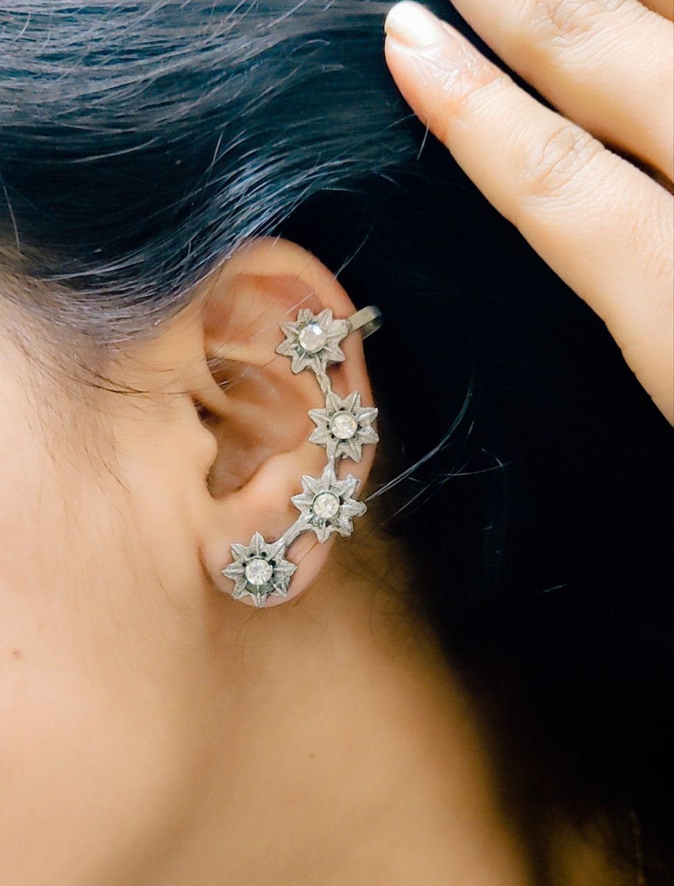 Black Polish Oxidsed Flower Design Earrings For Girls 1 Black Polish Oxidsed Flower Design Earrings For Girls