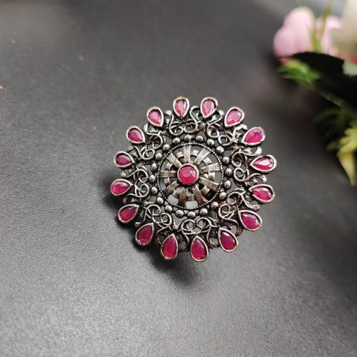 Round Design Oxidised Stone Work Silver Rings for Party Events - Image 6