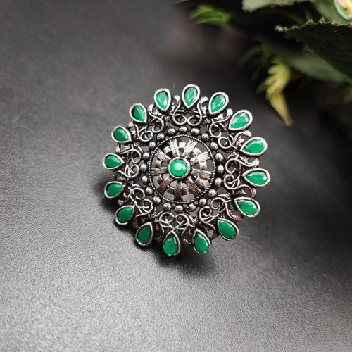 Round Design Oxidised Stone Work Silver Rings for Party Events - Image 7