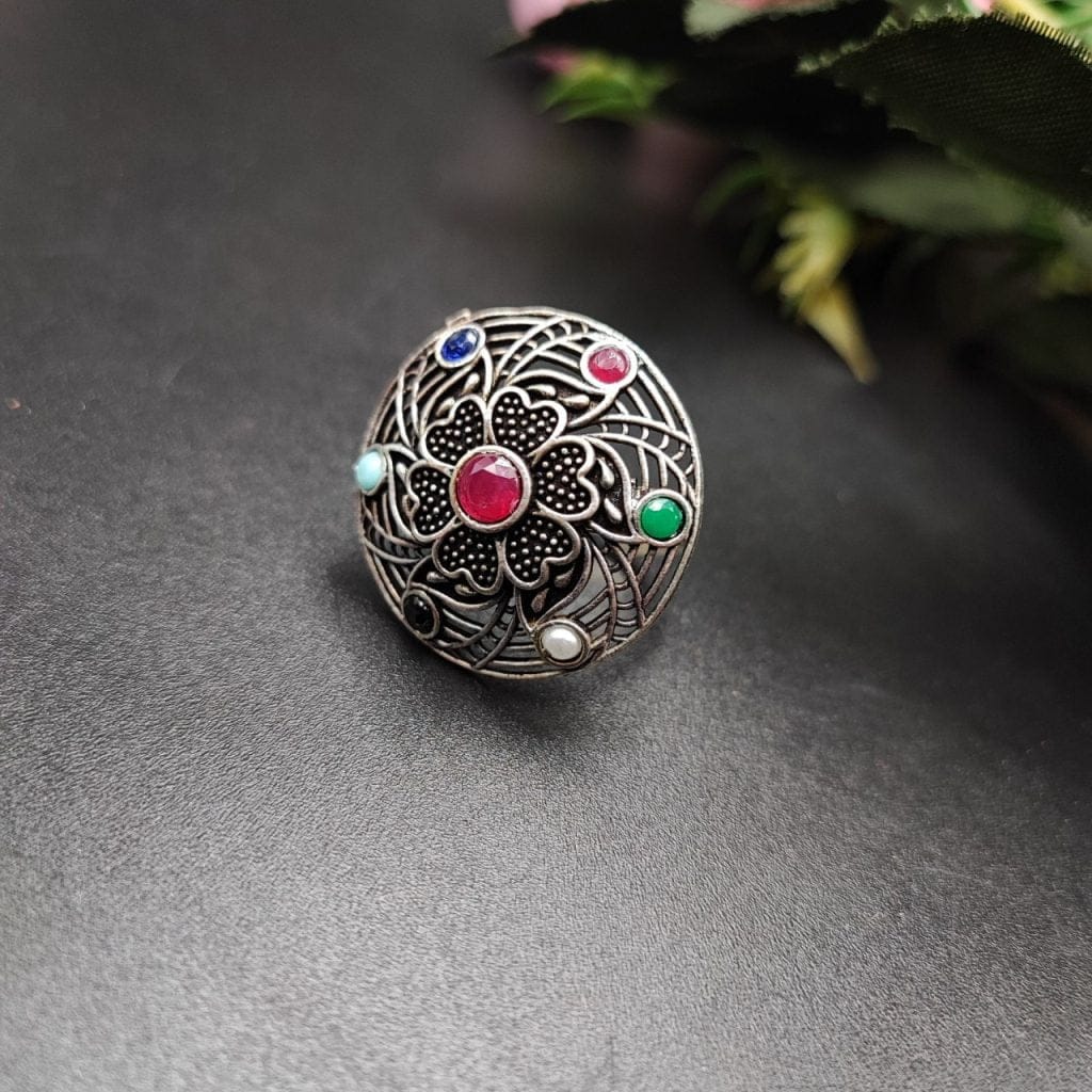 Round Shape Design Oxidised Silver Rings for Party Events