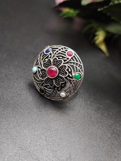 Round Shape Design Oxidised Silver Rings for Party Events