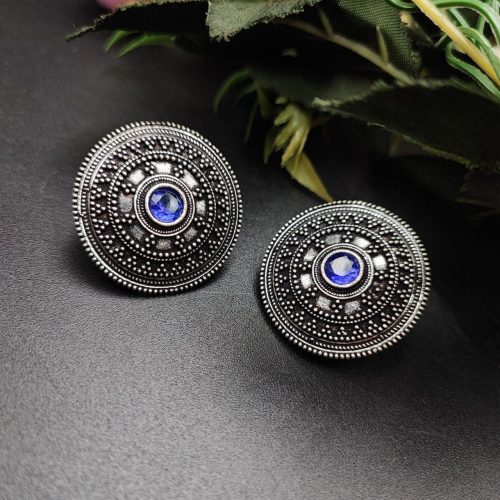 Designer Round Shape Oxidised Stud Earrings For Girls - Image 4