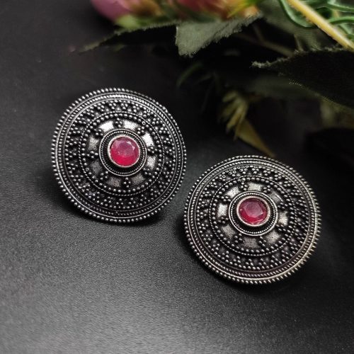 Designer Round Shape Oxidised Stud Earrings For Girls - Image 3