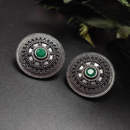 Designer Round Shape Oxidised Stud Earrings For Girls