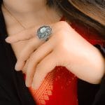 Silver Plated Round Oxidised Silver Stone Work Rings - "White"