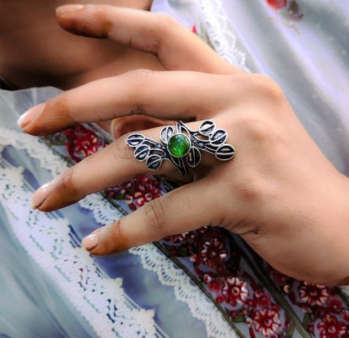 Indian Art Flower Design Oxidised Silver Stone Work Rings - Image 2