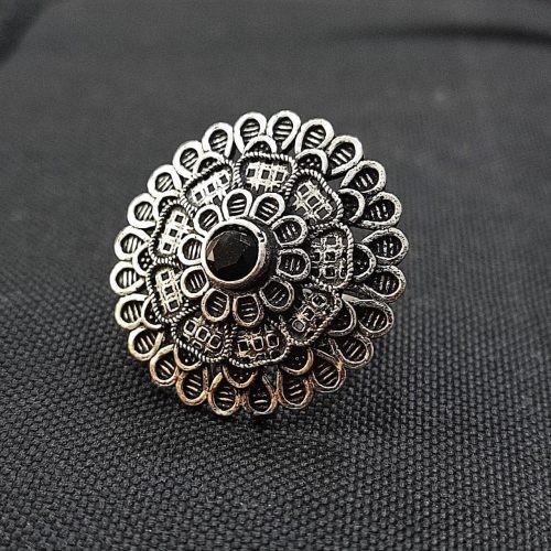 Round Shape Floral Art Oxidised Silver Stone Work Rings - Image 5