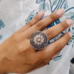 Silver Plated Round Oxidised Stone Work Rings - "Peach"