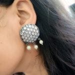 Bulk 50 Stone Work Oxidised Silver Stone Work Round Stud Earrings - "White"
