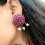 Stone Work Oxidised Silver Stone Work Round Stud Earrings
