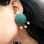 Bulk 28 Stone Work Oxidised Silver Stone Work Round Stud Earrings - "Green"