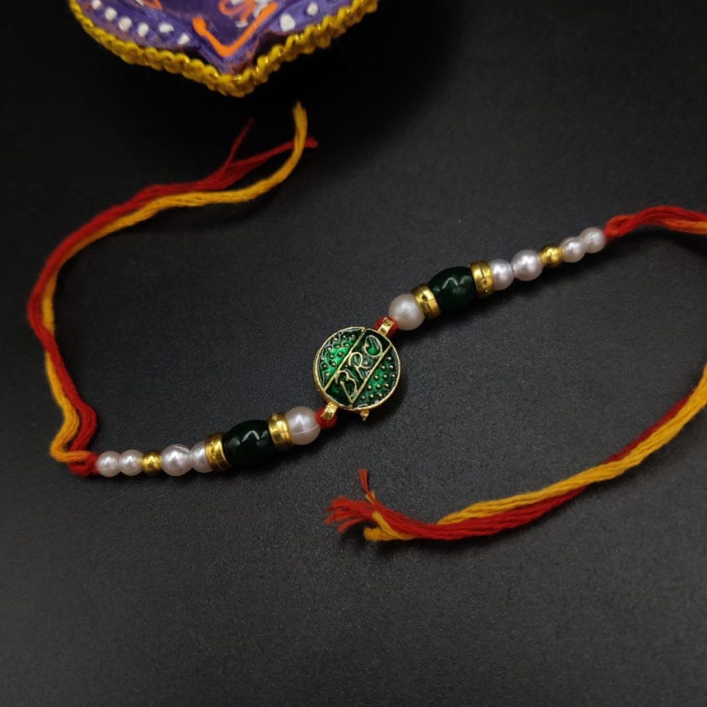 Majestic Kundan Meena Work Rakhi for Brother's Wrist