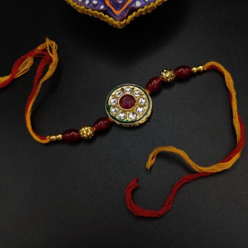 Exquisite Kundan Meena Work Rakhi with Intricate Detailing