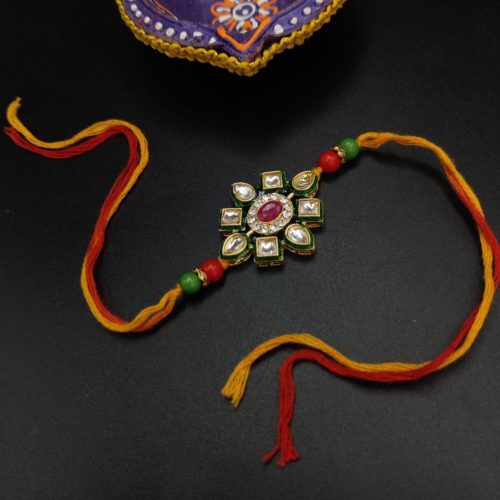 Handcrafted Kundan Meena Work Rakhi for a Special Bond