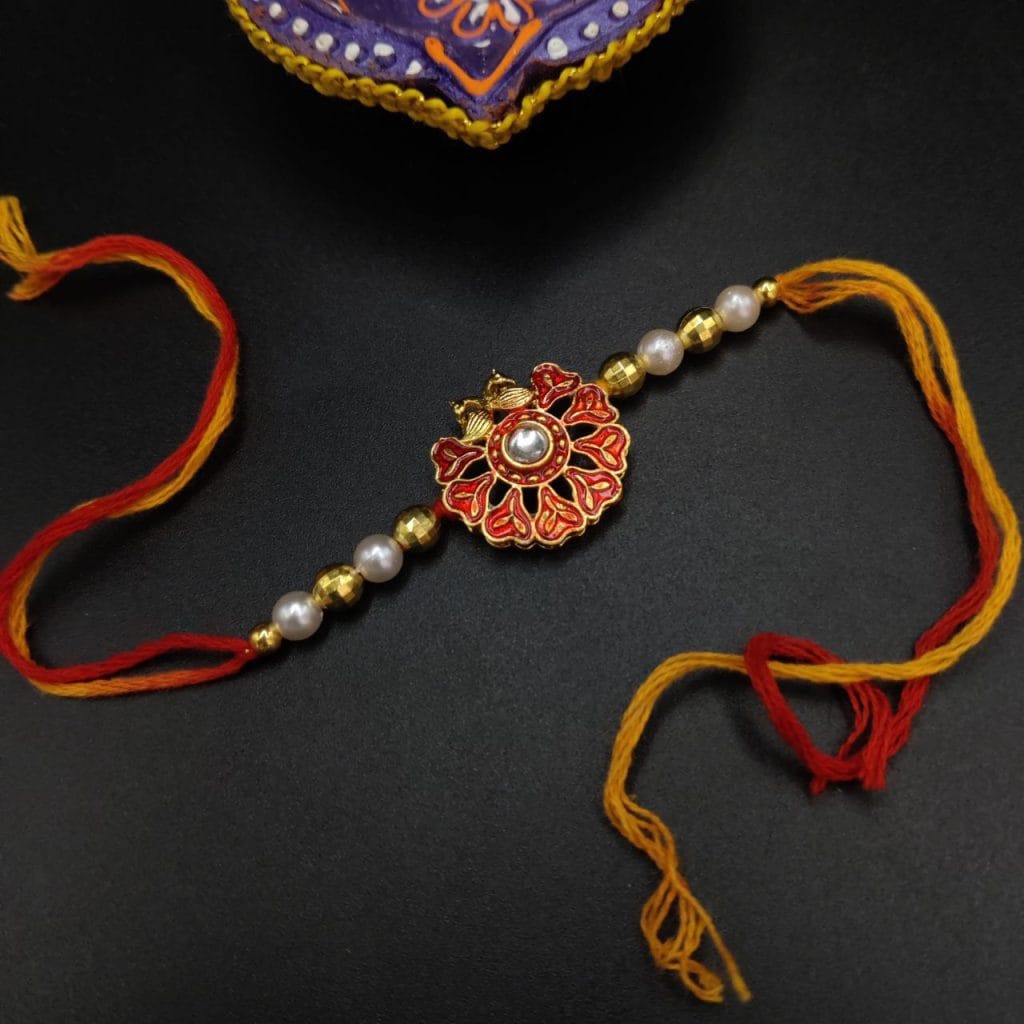 Luxurious Kundan Meena Work Rakhi with Exquisite Craftsmanship